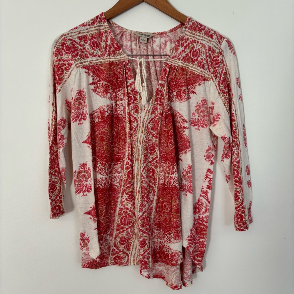 Lucky Brand Red and White Patterned Blouse cottagecore boho large